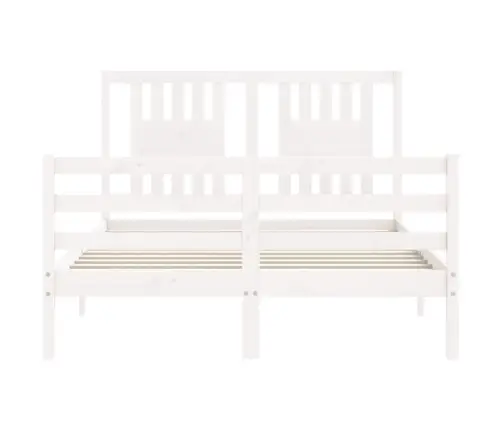 Gultas Rāmis Ar Galvgali, 140X200 Cm, Masīvkoks, Balts Vidaxl
