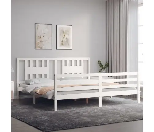Gultas Rāmis Ar Galvgali, 200X200 Cm, Masīvkoks, Balts Vidaxl