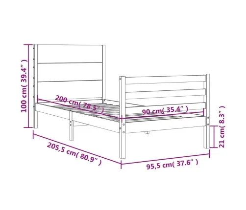 Voodiraam Peatsiga, 90 X 200 cm Täispuit