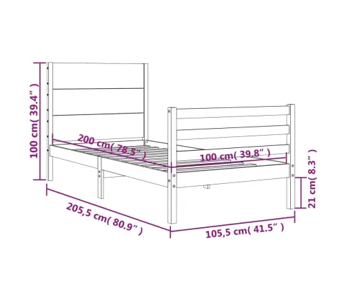 Gultas Rāmis Ar Galvgali, 100X200 Cm, Masīvkoks Vidaxl