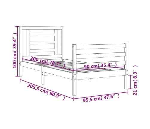 Voodiraam Peatsiga, 90 X 200 cm Täispuit