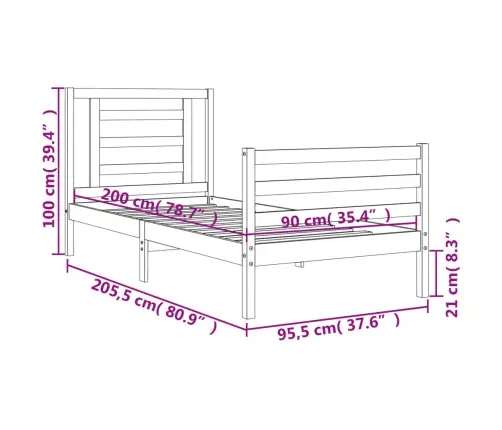 Lovos Rėmas Su Galvūgaliu, Baltas, 90X200cm Medienos Masyvas