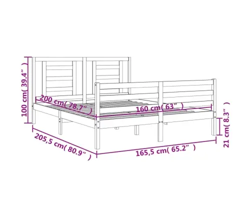 Gultas Rāmis Ar Galvgali, 160X200 Cm, Masīvkoks, Balts Vidaxl