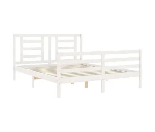 Gultas Rāmis Ar Galvgali, 160X200 Cm, Masīvkoks, Balts Vidaxl