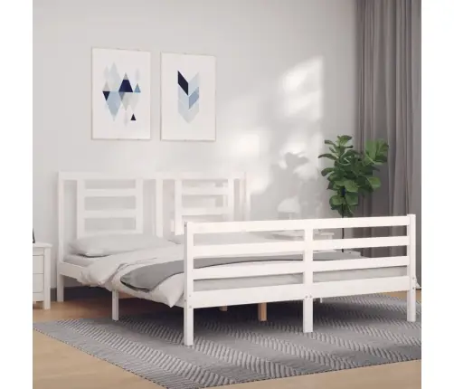Gultas Rāmis Ar Galvgali, 160X200 Cm, Masīvkoks, Balts Vidaxl