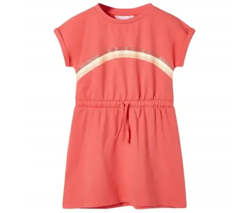 Vaikiška Suknelė Su Sutraukiama Juostele, Koralinė, 116 Dydžio