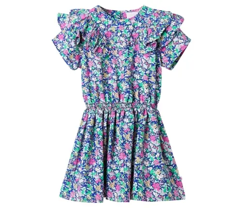 Vaikiška Suknelė Su Raukiniais Ant Rankovių, Kobalto Mėlyna, 92 Dydžio