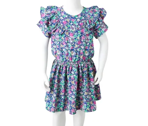 Vaikiška Suknelė Su Raukiniais Ant Rankovių, Kobalto Mėlyna, 128