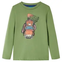 Vaikiški Marškinėliai Ilgomis Rankovėmis, Šviesūs Chaki, 92 Dydžio