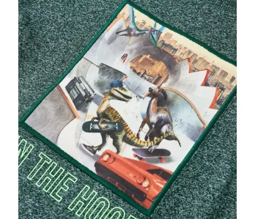 Bērnu Krekls Ar Garām Piedurknēm, Dinozaura Apdruka, Tumšs Zaļš, 128