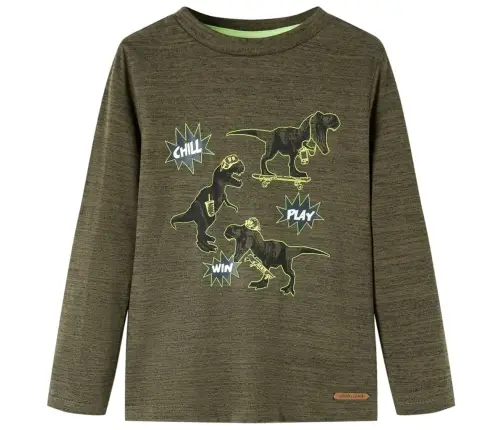Vaikiški Marškinėliai Ilgomis Rankovėmis, Tamsiai Chaki, 116 Dydžio