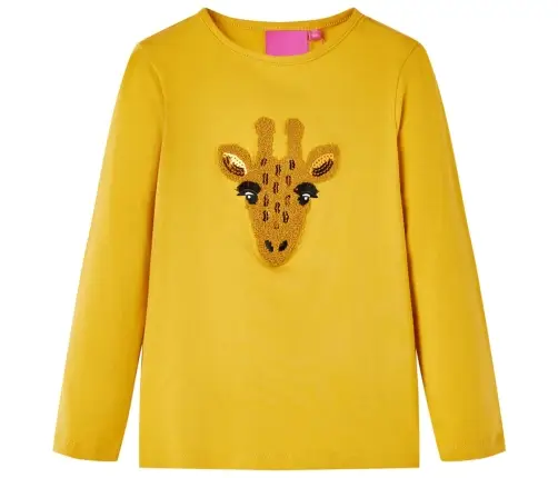 Vaikiški Marškinėliai Ilgomis Rankovėmis, Geltonai Rudi, 128 Dydžio