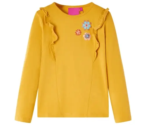 Vaikiški Marškinėliai Ilgomis Rankovėmis, Geltonai Rudi, 116 Dydžio