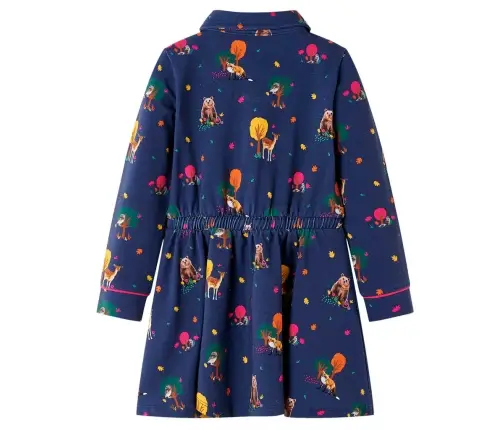 Bērnu Kleita Ar Garām Piedurknēm Un Savelkamu Aukliņu, Tumši Zila, 116