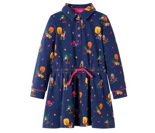 Vaikiška Suknelė Ilgomis Rankovėmis, Tamsiai Mėlyna, 128 Dydžio