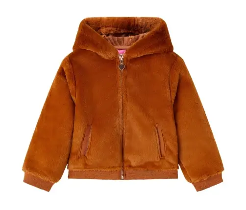 Laste Kapuutsiga Jakk, Kunstkarusnahk, Konjakipruun, 116