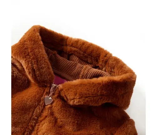 Laste Kapuutsiga Jakk, Kunstkarusnahk, Konjakipruun, 116