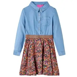 Bērnu Kleita Ar Garām Piedurknēm, Tumši Zila, Džinsa Zila, 116