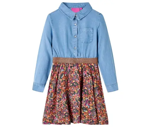 Bērnu Kleita Ar Garām Piedurknēm, Tumši Zila, Džinsa Zila, 116
