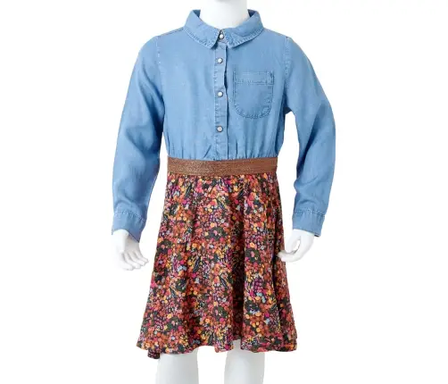 Bērnu Kleita Ar Garām Piedurknēm, Tumši Zila, Džinsa Zila, 116