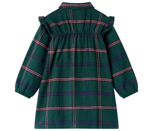 Bērnu Kleita Ar Garām Piedurknēm Un Volāniem, Tumši Zaļa, 128