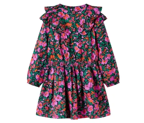 Vaikiška Suknelė Ilgomis Rankovėmis, Ryškiai Rožinė, 92 Dydžio