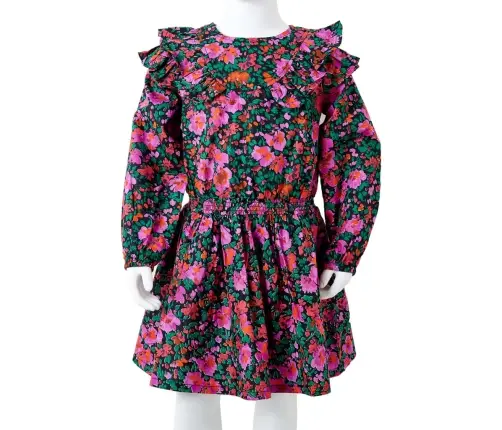 Vaikiška Suknelė Ilgomis Rankovėmis, Ryškiai Rožinė, 92 Dydžio