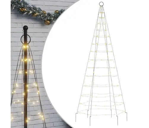 Led Ziemassvētku Eglīte Uz Karoga Kāta 200Led Silti Balta 180Cm Vidaxl