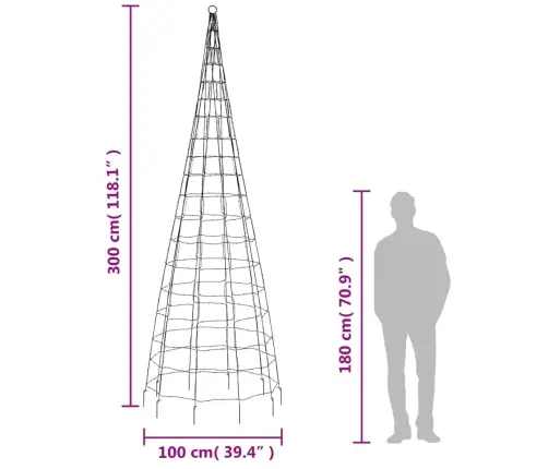 Led Kalėdų Eglutė Ant Vėliavos Stiebo 550Led Šiltai Balta 300Cm