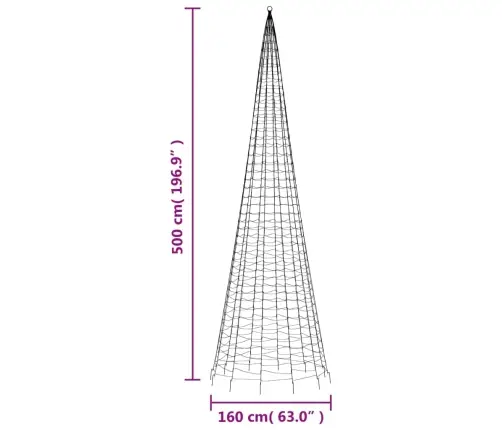 Led Kalėdų Eglutė Ant Vėliavos Stiebo 1534 Led Spalvingi 500 Cm