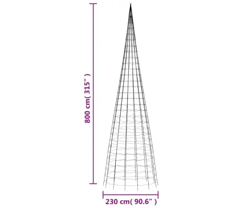 Led Ziemassvētku Eglīte Uz Karoga Masta 3000 Led Krāsains 800Cm Vidaxl
