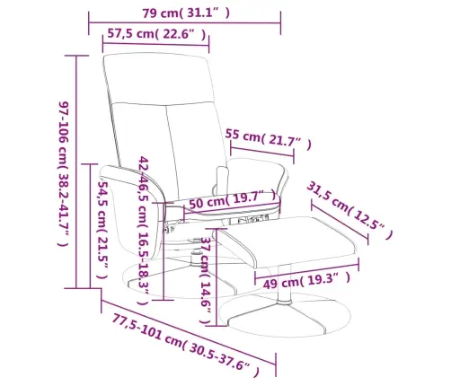 Masāžas Krēsls Ar Kāju Balstu, Atgāžams, Tumši Pelēks Audums Vidaxl
