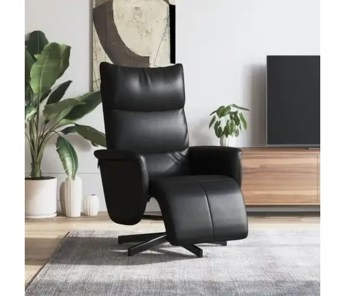 Atpūtas Krēsls Ar Kāju Balstu, Atgāžams, Melna Mākslīgā Āda Vidaxl
