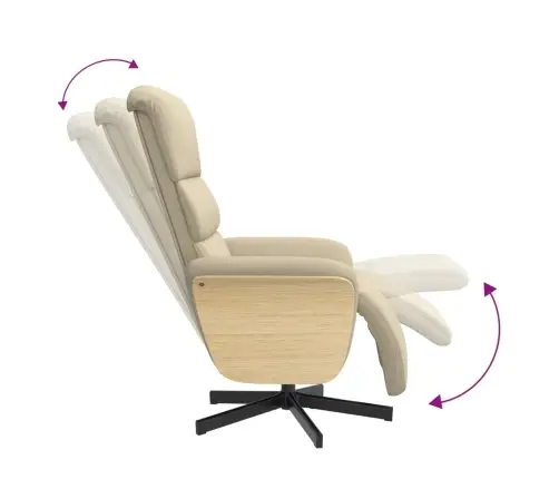 Krēsls Ar Kāju Balstu, Atgāžams, Krēmkrāsas Audums Vidaxl