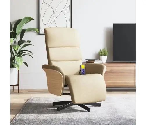 Krēsls Ar Kāju Balstu, Atgāžams, Krēmkrāsas Audums Vidaxl