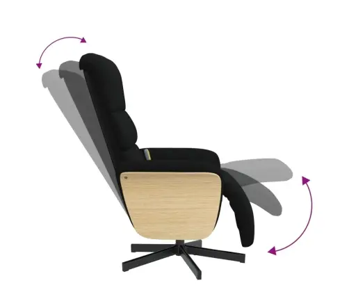 Masāžas Krēsls Ar Kāju Balstu, Atgāžams, Melns Audums Vidaxl