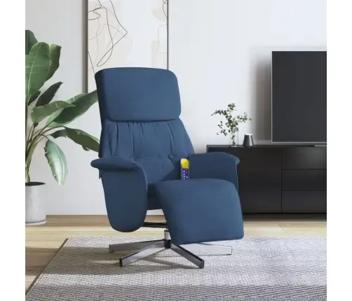 Masāžas Krēsls Ar Kāju Balstu, Atgāžams, Zils Audums Vidaxl