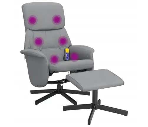 Masāžas Krēsls Ar Kāju Balstu, Atgāžams, Gaiši Pelēks Audums Vidaxl