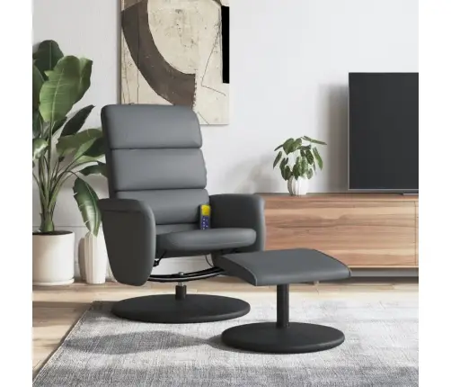 Masāžas Krēsls Ar Kāju Soliņu, Atgāžams, Pelēka Mākslīgā Āda Vidaxl