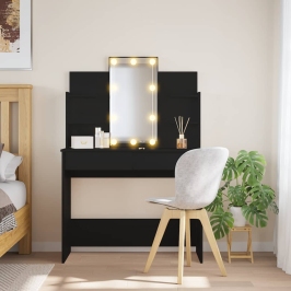 Kosmetinis Staliukas Su Led Lemputėmis, Juodas, 96X40X142Cm