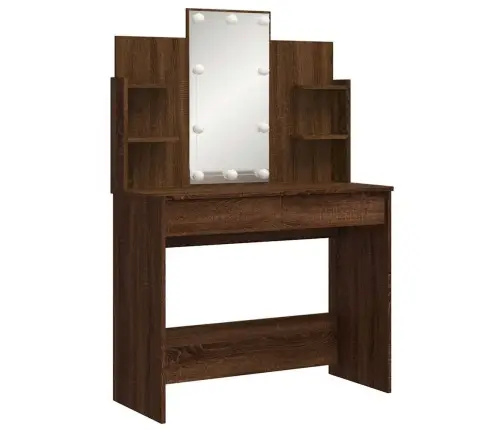 Spoguļgaldiņš Ar Led, Brūns, 96X40X142 Cm Vidaxl