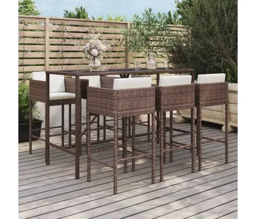 7-Daļīgs Dārza Bāra Mēbeļu Komplekts, Matrači, Pe Rotangpalma Vidaxl