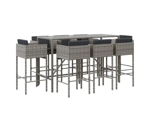 9-Daļīgs Dārza Bāra Mēbeļu Komplekts, Pe Rotangpalma, Pelēks Vidaxl
