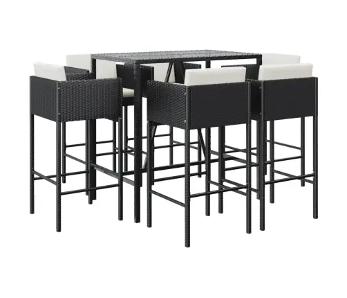 7-Daļīgs Dārza Bāra Mēbeļu Komplekts Ar Matračiem, Pe, Melns Vidaxl
