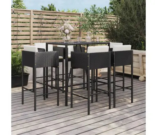 7-Daļīgs Dārza Bāra Mēbeļu Komplekts Ar Matračiem, Pe, Melns Vidaxl