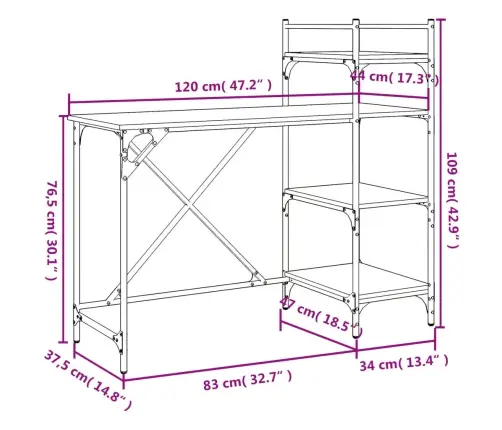 Riiulitega Arvutilaud, Must, 120 X 47 X 109 Cm