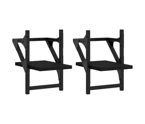 Sieninės Lentynos Su Skersiniais, 2Vnt., Juodos, 20X25X30Cm