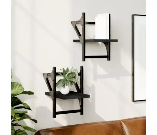 Sieninės Lentynos Su Skersiniais, 2Vnt., Juodos, 20X25X30Cm