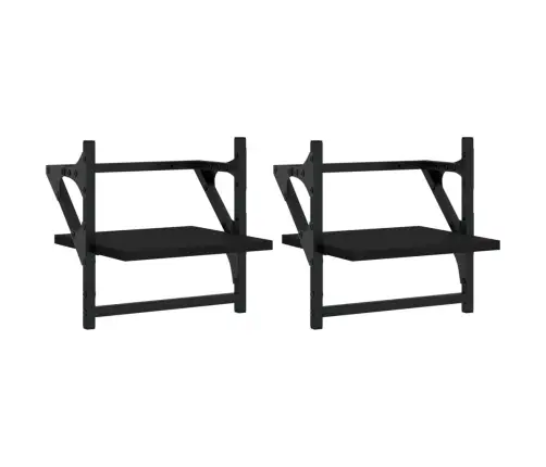 Sienas Plaukti Ar Stieņiem, 2 Gab., Melni, 30X25X30 Cm Vidaxl