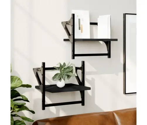 Sienas Plaukti Ar Stieņiem, 2 Gab., Melni, 30X25X30 Cm Vidaxl